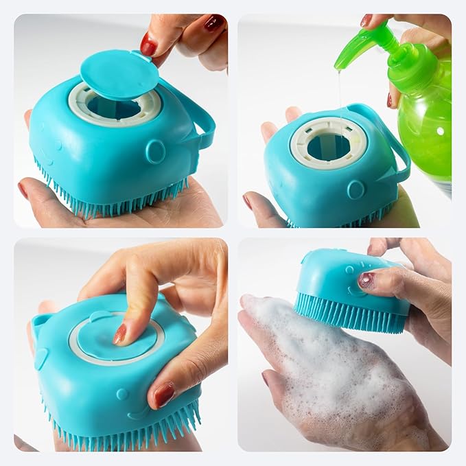 6PCS Dog Bath Brush - Dog Shampoo Brush & Scrubber for Bath - Dog Bath Brush - Dog Shower/Washing Brush with Adjustable Ring Handle for Short & Long Hair - Grooming Brushes for Sheddin