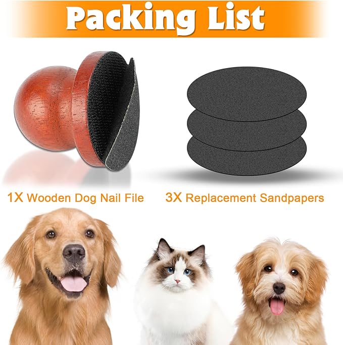 Dog Nail File, Portable Dog Nail Scratch Board, Solid Wood Pet Nail File with 4 PCS Sandpaper, Stress Free Dog Scratch Pad for Polishing Cat and Dog Nails
