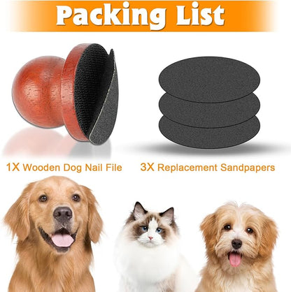Dog Nail File, Portable Dog Nail Scratch Board, Solid Wood Pet Nail File with 4 PCS Sandpaper, Stress Free Dog Scratch Pad for Polishing Cat and Dog Nails