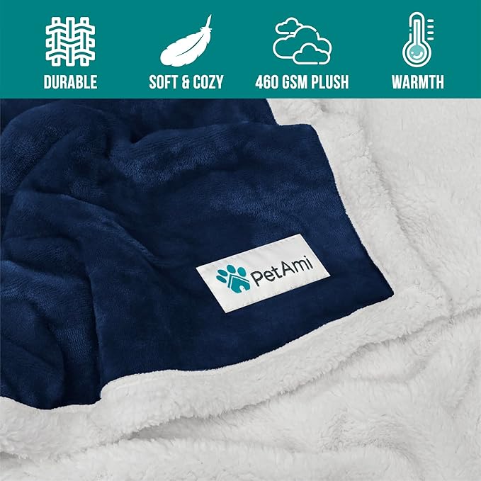 PetAmi Dog Blanket for Medium Large Dogs, Pet Bed Blanket Cat Puppy Kitten, Fleece Furniture Couch Cover Protector Sofa Car, Soft Sherpa Dog Throw Plush Reversible Washable, 40x60 Blue