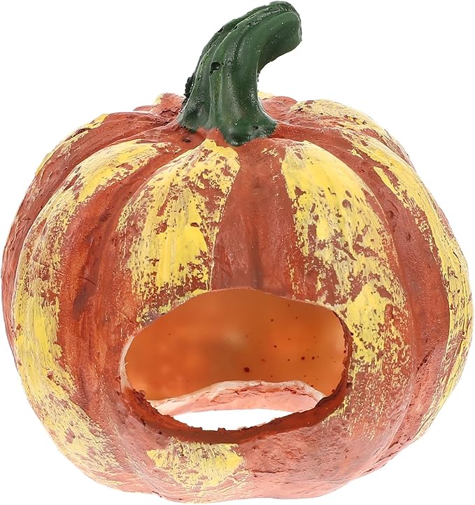 Fish and Shrimp Hideout House Terrarium Decor Betta Fish Cave Hideout Betta Toys Glass Animals Pumpkin Cave Halloween Decor Ornaments for Tanks Aquarium Resin Rock