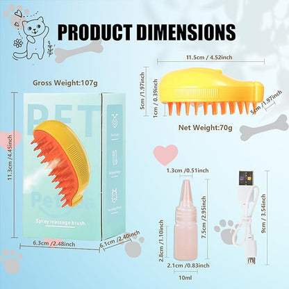 3 in 1 Water Brush with Steam for Pet Grooming - Dog and Cat Grooming Brush with Steam, Cepillo Para Gatos ALD-001-Y (Banana Yellow)