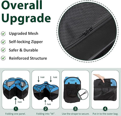 Love's cabin Pet Puppy Dog Playpen, Small Dog Tent Crates Cage Indoor/Outdoor, Portable Playpen for Cat, Foldable Pop Up Dog Kennel Playpen with Carring Case, Removable Zipper Top, Blue