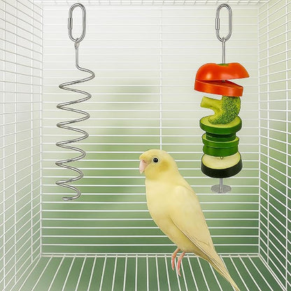 7 Pcs No Mess Bird Feeders Set Automatic Clear Parrot Feeder and Watered Dispenser Cage Accessories Stainless Steel Parrot Fruit Vegetable Skewer Foraging for Lovebirds Budgies Canary Finch