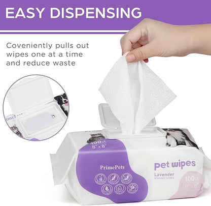 PrimePets Dog Wipes, 400 Count, 8" x 8" Pet Grooming Wipes for Dogs Cats Cleaning Deodorizing, Lavender Scented, Extra Thick Dog Paw Wipes for Sensitive Skin, Clean Ears, Eyes, Butt, Body & Teeth