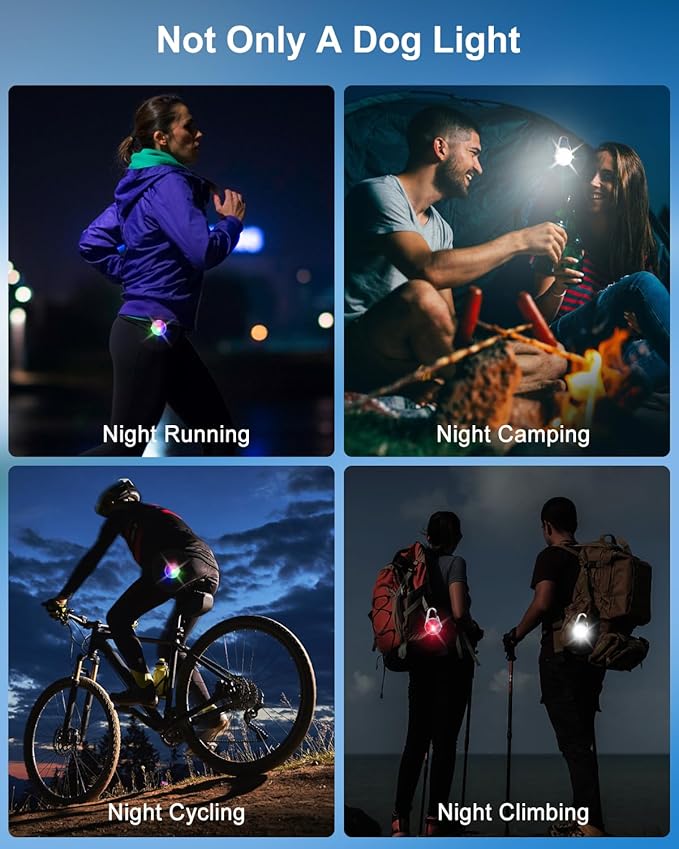 Dog Lights for Night Walking, 2 Pack 4 Modes Dog Collar Light, Rechargeable Dog Walking Light for Nighttime Clip On, IP68 Waterproof Safety Light for Running, Cycling, Camping (White)