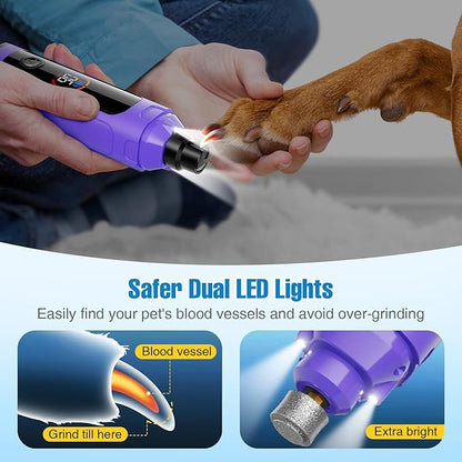 Dog Nail Grinder, 6-Speed Quiet Electric Dog Nail Trimmers, Dog Nail Clippers with File for Small Medium Large Dogs, Cats, Rechargeable Pet Paw Grooming Supplies Kit, 2 Grinding Wheels (Purple)