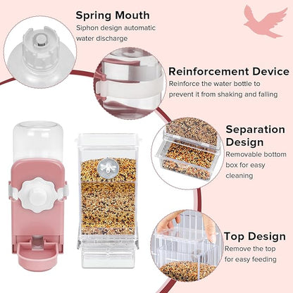 No Mess Bird Feeder Water Dispenser Set, Parakeet Cage Accessories, Bird Feeder and Waterers in Cage for Cockatiels, Finches, Lovebirds, Budgies, Canaries