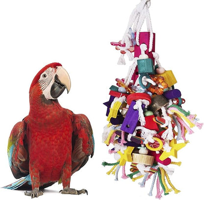 BWOGUE Large Parrot Chew Toy Bird Chewing Toy Multicolored Wooden Blocks Tearing Toys for African Grey Macaws Cockatoos Eclectus Amazon Parrot Birds