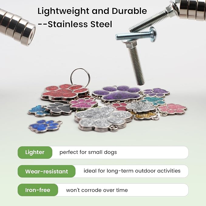 72 Pcs Dog Tags Personalized for Pets Glitter Paw Print Stainless Steel Dog Tag Cute Dog Name Tag Bulk Dog Tags Cat Tags for Wholesale ï¼12 Colorsï¼