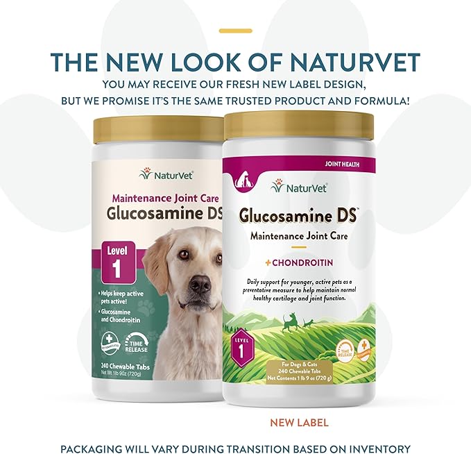NaturVet  Glucosamine DS - Level 1 Maintenance Care | Preventative Care to Maintain Healthy Cartilage & Joint Function | Enhanced with Glucosamine & Chondroitin | for Dogs & Cats (240 Tablets)