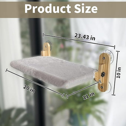 Cat Window Perch, Cordless Foldable Cats Hammock Bed with Wooden Frame Suction Cups, Removable Soft Cover Windowsill Seat for Indoor Cats Pet Shelf (20X11 inch)