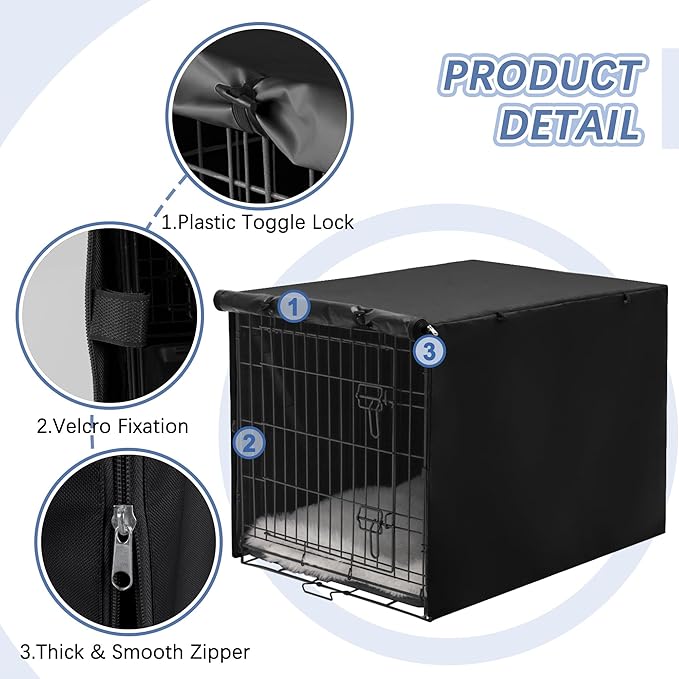 Akinerri Dog Crate Cover - Double Door Waterproof Pet Kennel Cover, Durable 600D Polyester Protective Cage Cover for 24/30/36/42/48 Inch Dog Crate - Black