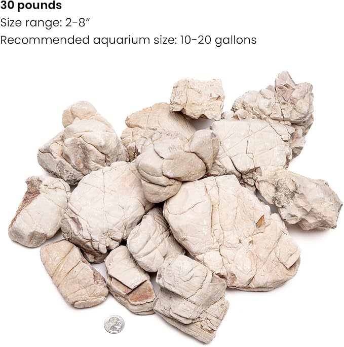 SubstrateSource Natural Stone for Aquarium, Terrarium, Paludarium, Reptile Enclosures - Set of Decorative Rocks for Landcapes, Aquascaping, Fish Tank Decor (White Elephant Skin Stone, 30 Pounds, 2-8")