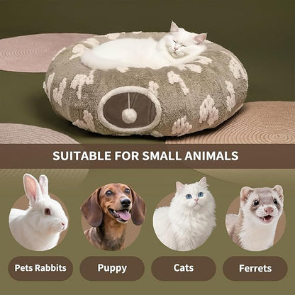 Pesen Cat Tunnel Bed with Soft Cushion, Cat Toys for Indoor Cats Enhance Bonding Between Pets and Owners, Encourage Exploration, and Satisfy Natural Instincts for Kittens, Dogs, and Rabbits