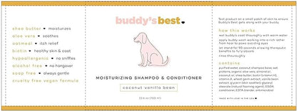 Buddy's Best Dog Shampoo for Smelly Dogs - Dog Shampoo and Conditioner for Dry and Sensitive Skin - Moisturizing Puppy Wash Shampoo, Coconut Vanilla Bean Scent, 16oz