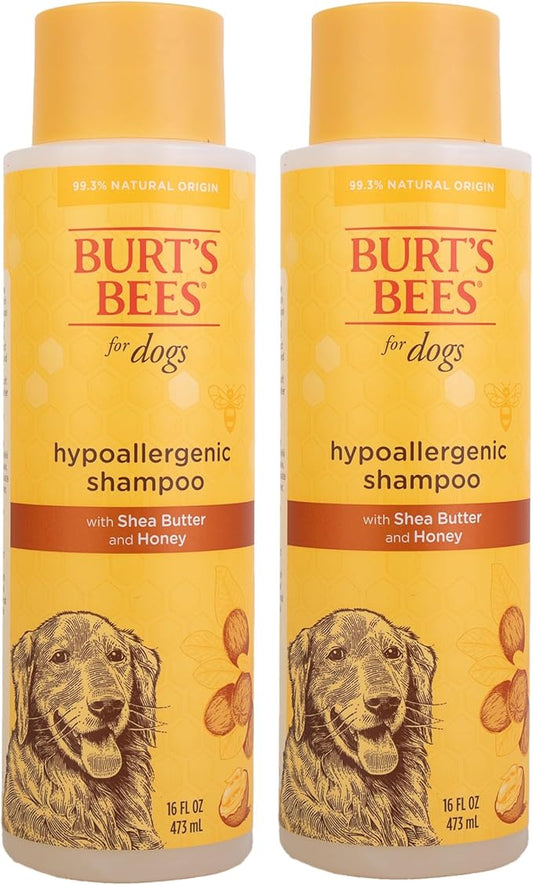 Burt's Bees for Pets Hypoallergenic Shampoo for Dogs with Shea Butter and Honey, 2pk, 95% Natural Origin Formulas, Shampoo for Sensitive Dogs - Gentle Dog Shampoo, 2pk, 16 oz