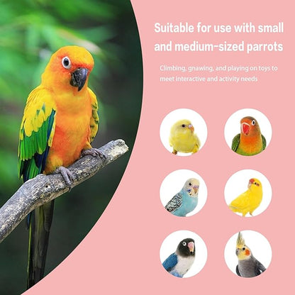 3-Piece Pink Bird Toys Set  Parrot Perch, Swing & Ladder Interactive Cage Accessories for Parakeets, Cockatiels, Conures, Budgies  Ideal for Small to Medium Birds