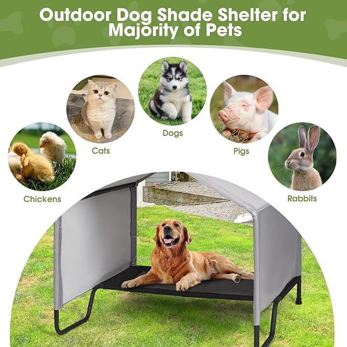 Dog Shade Shelter Outdoor Tent for Small Medium Large Dogs, Waterproof Sun Protection Dog Tent with Bed, Outside Sun Rain Canopy Pet House for Dogs Cats Livestock, Grey, 39.8x39.8x41.3 in
