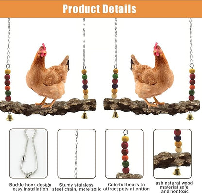 Chicken Bird Swing,Chicken Perch,Natural Wooden Swing Toys,Wood Stand for Chick,Safe and Relief of Stress,Chicken Coop Accessories,Coop Swing for Chicken Bird,Parrot,Hens (2pcs)