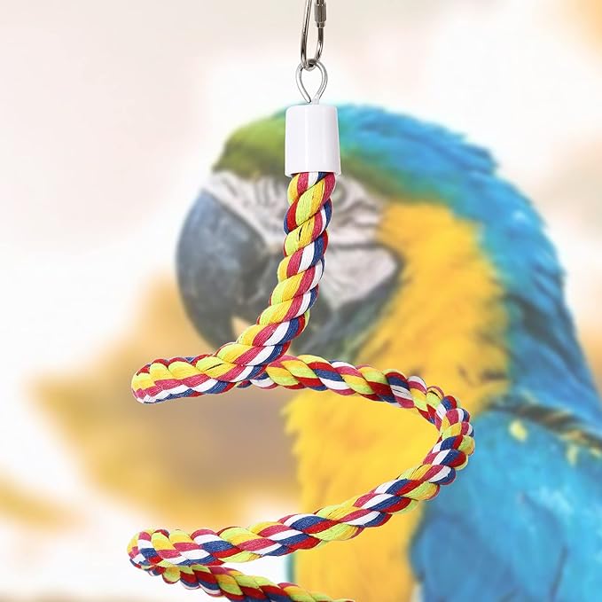 63'' Bird Rope Perches Birdcage Swing Toys 100% Cotton Natural Bird Perch Peck/Chewing with Bell Climbing Standing Bungee Parrot Toys for Small to Regular Size Parrot Cockatiel Birds