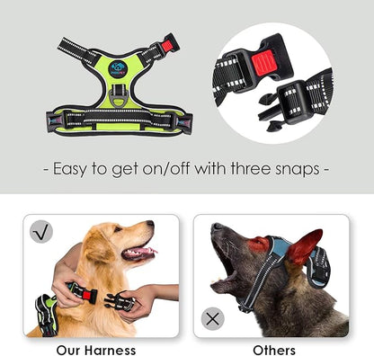 PHOEPET No Pull Dog Harnesses for Small Dogs Reflective Adjustable Front Clip Vest with Handle 2 Metal Rings 3 Buckles [Easy to Put on & Take Off](S, Green)