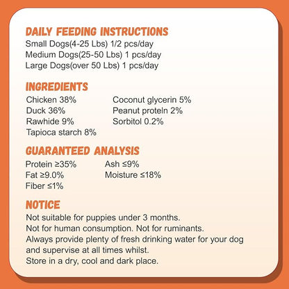 Dog Treats, Chicken Duck Big Roll with Rawhide Stick Healthy Dog Jerky High Protein Dog Training Treats Dog Snacks Chewy for Medium Large Dog 4 Counts