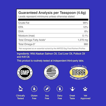Wonder Paws Fish Oil for Dogs - Omega 3 for Dogs from Alaskan Salmon, Cod & Krill Oil - EPA DHA Fatty Acids - Less Shedding & Itching - Skin, Joint, Immune & Heart Health - Liquid Supplement (32 oz)