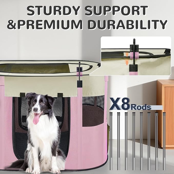 Portable Dog Playpen,Foldable Dog Cat Kennel Tent Cage,Dog Cat Rabbit Crates for Travel Water-Resistant Breathable Shade Cover,Indoor Outdoor Travel Camping Use for Small Puppy Pet Pink L