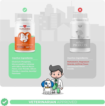 Turmeric for Dogs Anti Inflammatory Pain Relief - 120 Chewable Tablets - Hip & Joint Support Anti Inflammatory for Dogs with Curcumin and BioPerine, Antioxidant, Cardiovascular