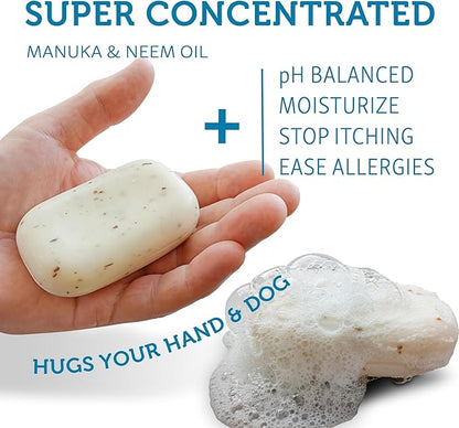 The Natural Dog Shampoo Bar Soap for Itchy Skin Relief - Twin Pack - Dog Soap for Sensitive Skin with Manuka and Neem Oil to Ease Allergies and Itching