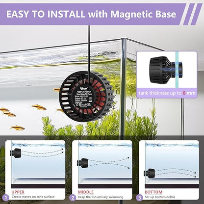 hygger Mini Aquarium Wave Maker for 15-40 Gallon Fish Tank with Magnetic Base Adjustable Powerhead for Saltwater and Freshwater Up to 792 GPH