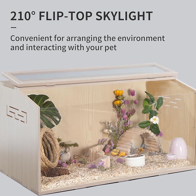 31.5 inch Wooden Hamster Cage, Large Habitat, Openable Top, Transparent Acrylic for Interior View, Ventilated, Easy to Clean, for Syrian Hamster, Dwarf Hamster, Gerbil, Other Small Pet Animals