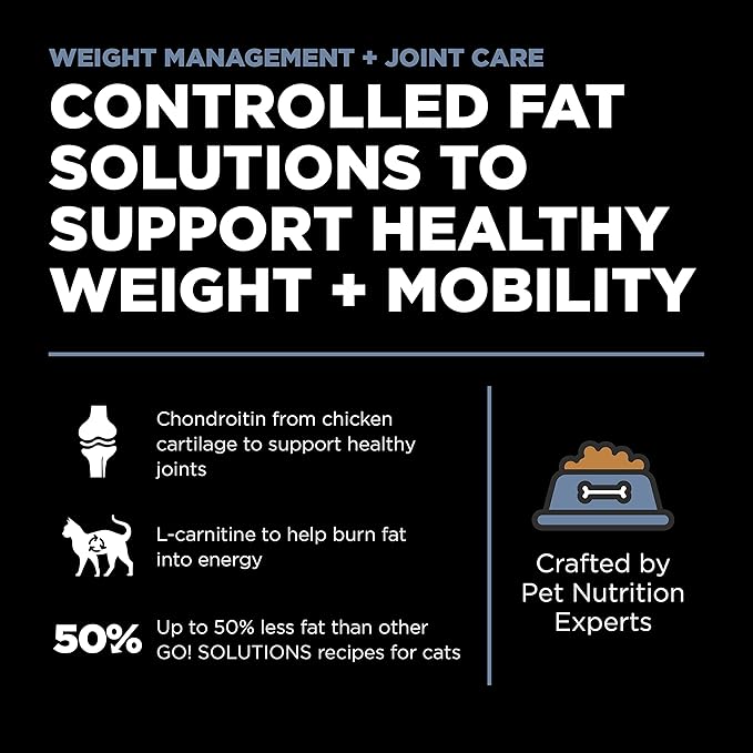 Go! Solutions Weight Management + Joint Care, Grain-Free Dry Cat Food, Chicken Recipe, 16 lb Bag