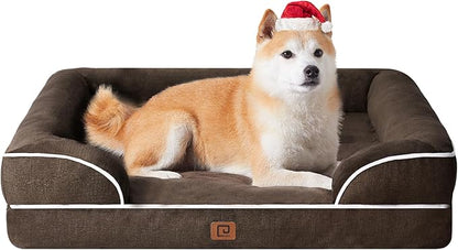 EHEYCIGA Orthopedic Dog Beds for Large Dogs, Waterproof Memory Foam Large Dog Bed with Sides, Non-Slip Bottom and Egg-Crate Foam Large Dog Couch Bed with Washable Removable Cover, Brown