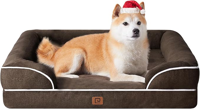 EHEYCIGA Orthopedic Dog Beds for Large Dogs, Waterproof Memory Foam Large Dog Bed with Sides, Non-Slip Bottom and Egg-Crate Foam Large Dog Couch Bed with Washable Removable Cover, Brown