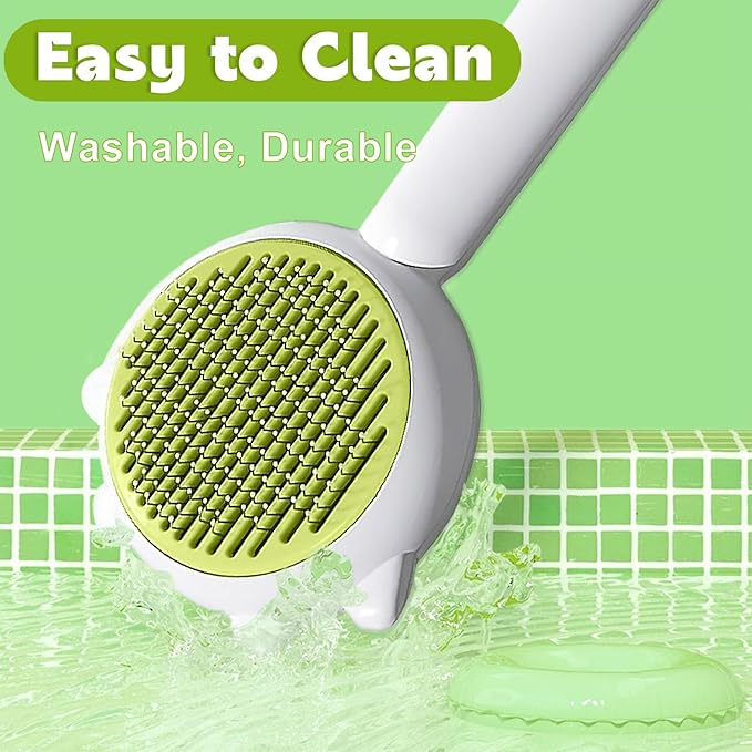 Paw Cat Brush, Self Cleaning Cat Brush, Cat Grooming Hair Brush for Shedding, Pet Brush for Short and Long Haired Cats Dogs (Green)