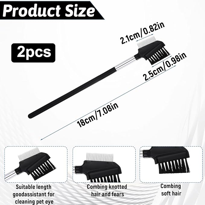 Double-Head Grooming Comb for Small Dogs Cats 2-in-1 Pets Grooming Comb with Metal Teeth and Brush for Remove Tear Stain Knots Flea (2 Pcs)