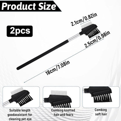 Double-Head Grooming Comb for Small Dogs Cats 2-in-1 Pets Grooming Comb with Metal Teeth and Brush for Remove Tear Stain Knots Flea (2 Pcs)