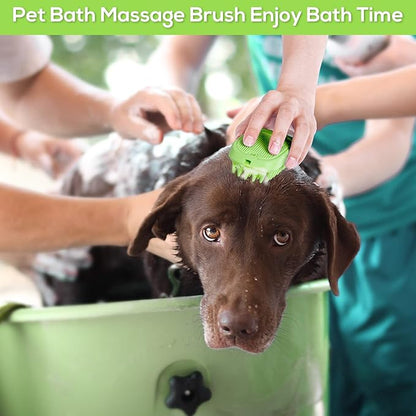 Dog Bath Brush, Silicone Shampoo Brush, Rubber Dog Brush for Long & Short Haired Dogs Cats, Scrubber Washing Grooming Pet Brush, Soft Massage Shedding Brush Bathing Shower Small Large Pets (Green)