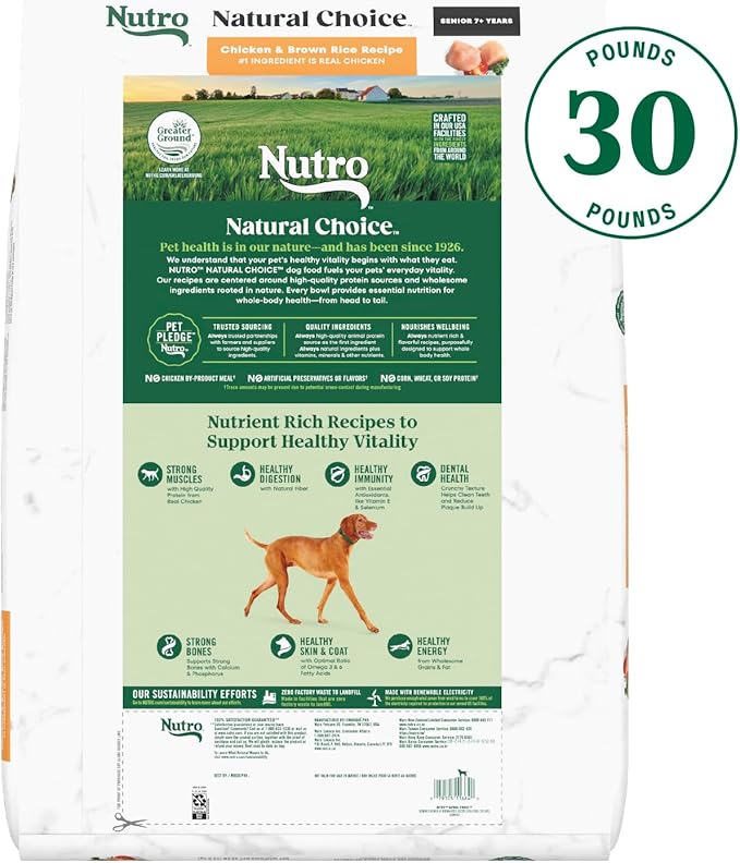 Nutro Natural Choice Senior Dry Dog Food, Chicken and Brown Rice Recipe, 30 lbs.
