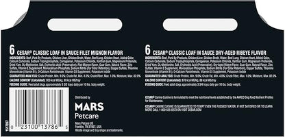 Cesar Wet Dog Food Classic Loaf in Sauce Butcher's Selects Variety Pack, Dry-Aged Ribeye Flavor and Filet Mignon Flavor, 3.5 oz. Trays (12 Count, Pack of 1)