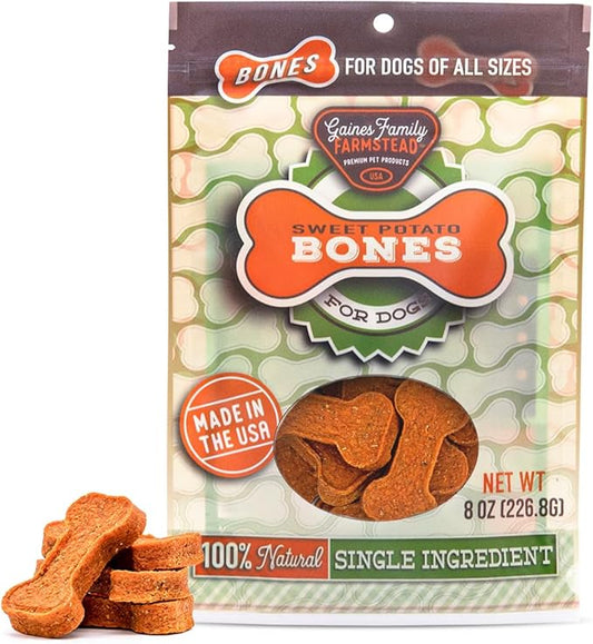Gaines Family Farmstead Sweet Potato Dog Bones, All-Natural, Grain Free Dog Treats for All Ages & Breeds, Great for Training and Rewards, Made in USA, 8 Ounce Bag