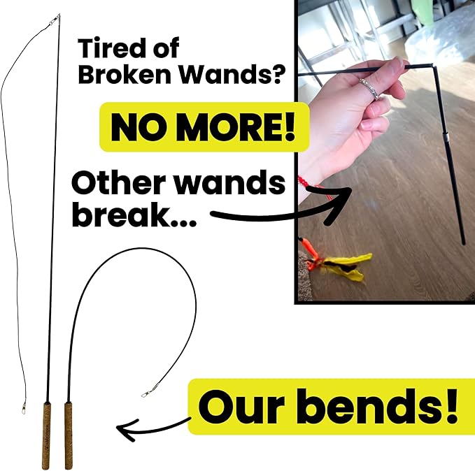 Forever Stick - The Unbreakable Cat Toy Wand, Extra Long Durable Interactive Cat Toy for Indoor Cats, Feather Kitten Toys for Bored Indoor Adult Cats, Bird Teaser Cat Accessories Enrichment