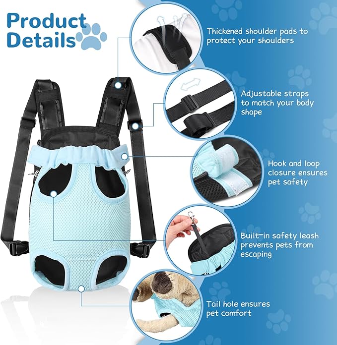 YUDODO Pet Dog Carrier Backpack Adjustable Dog Front Carrier, Legs Out Easy-Fit Dog Travel Backpack Carrier for Hiking Camping for Small Medium Dogs Cats and Rabbits (Small (Pack of 1), B-Sky)