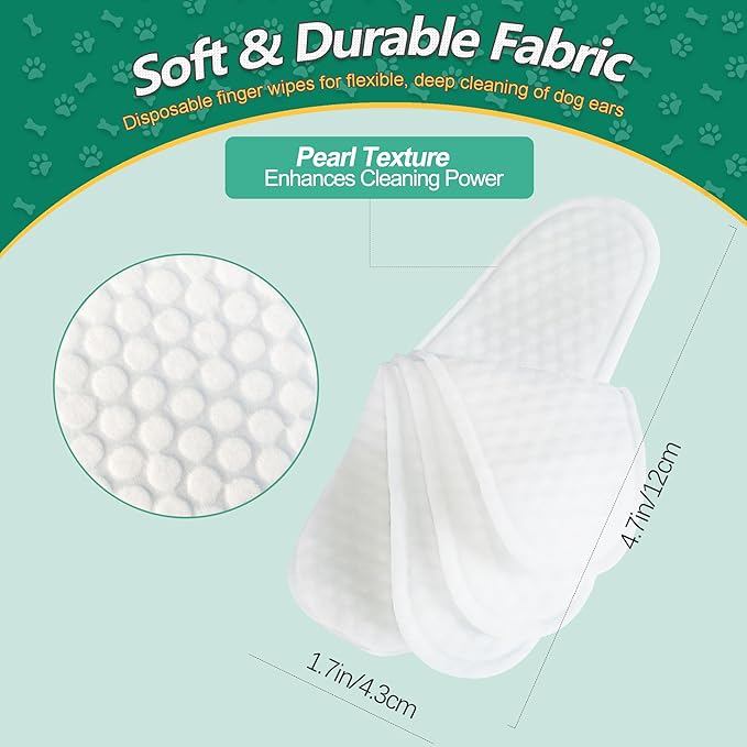 Pet Finger Wipes for Ear and Teeth - 120 Count Cleaner Finger Wipes For Dog and Cat, Dental Ear Care Wipes, Hypoallergenic Dog Wipes to Remove Plaque Tartar, Relieve Ear Itching and Inflammation