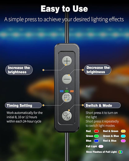 Pawfly 3 W Aquarium LED Light 11 Inch Underwater Fish Tank Light with Timer Auto On/Off Fish Tank Background Lights with 8 Lighting Modes Submersible Multi-Colored Tube Lights for Decoration