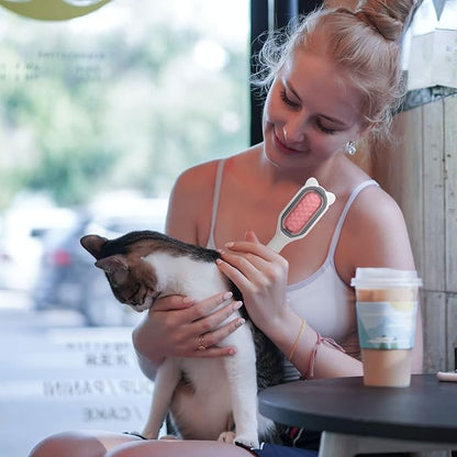 WishLotus Pet Cleaning Hair Removal Comb, 4 in 1 Universal Cat Brush Multifunctional Portable Stylish Durable Pet Comb Brush, Bristle Tool for Cleaning Cat and Dog Hair and Grooming (Pink)