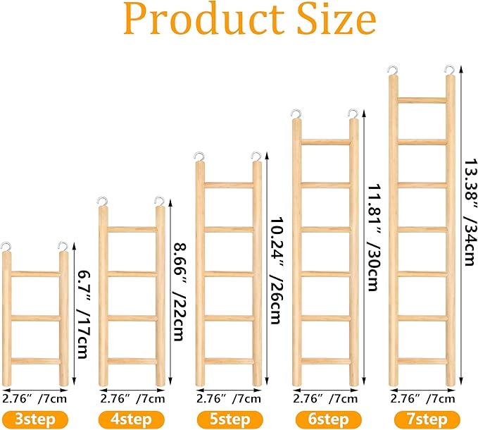 5pcs Wooden Bird Ladder for Parrots Cage 5 Basic Sizes Perch Parakeet Climbing Toys Hanging Pet Natural Step Cockatoo Lovebirds