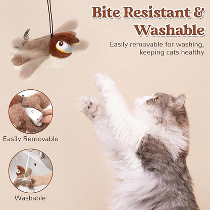 Interactive Chirping&flapping Wings Bird Cat Toy:2025 Electric Flying Cat Toy for Indoor Cats,Realistic Chirping Bird Cat Toy-automatic Flapping Motion,Rechargeable Bird Toys for Cats,Flutters,Not Fly